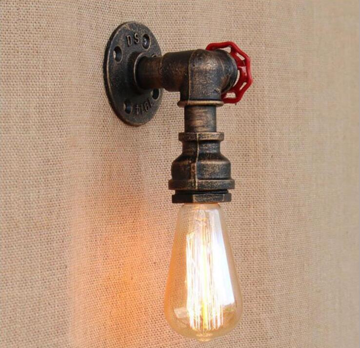 American style water pipe wall lamp in hotel loft in bedroom