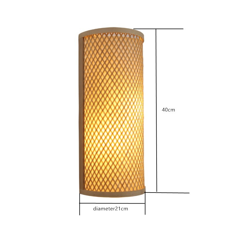 Hand-woven bamboo bedside E27 wall lamp