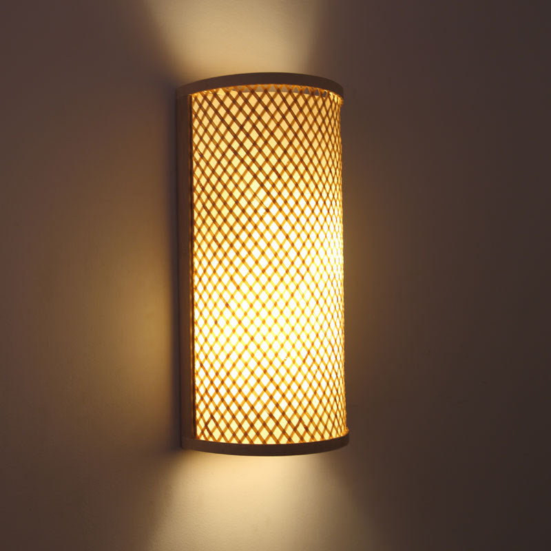 Hand-woven bamboo bedside E27 wall lamp